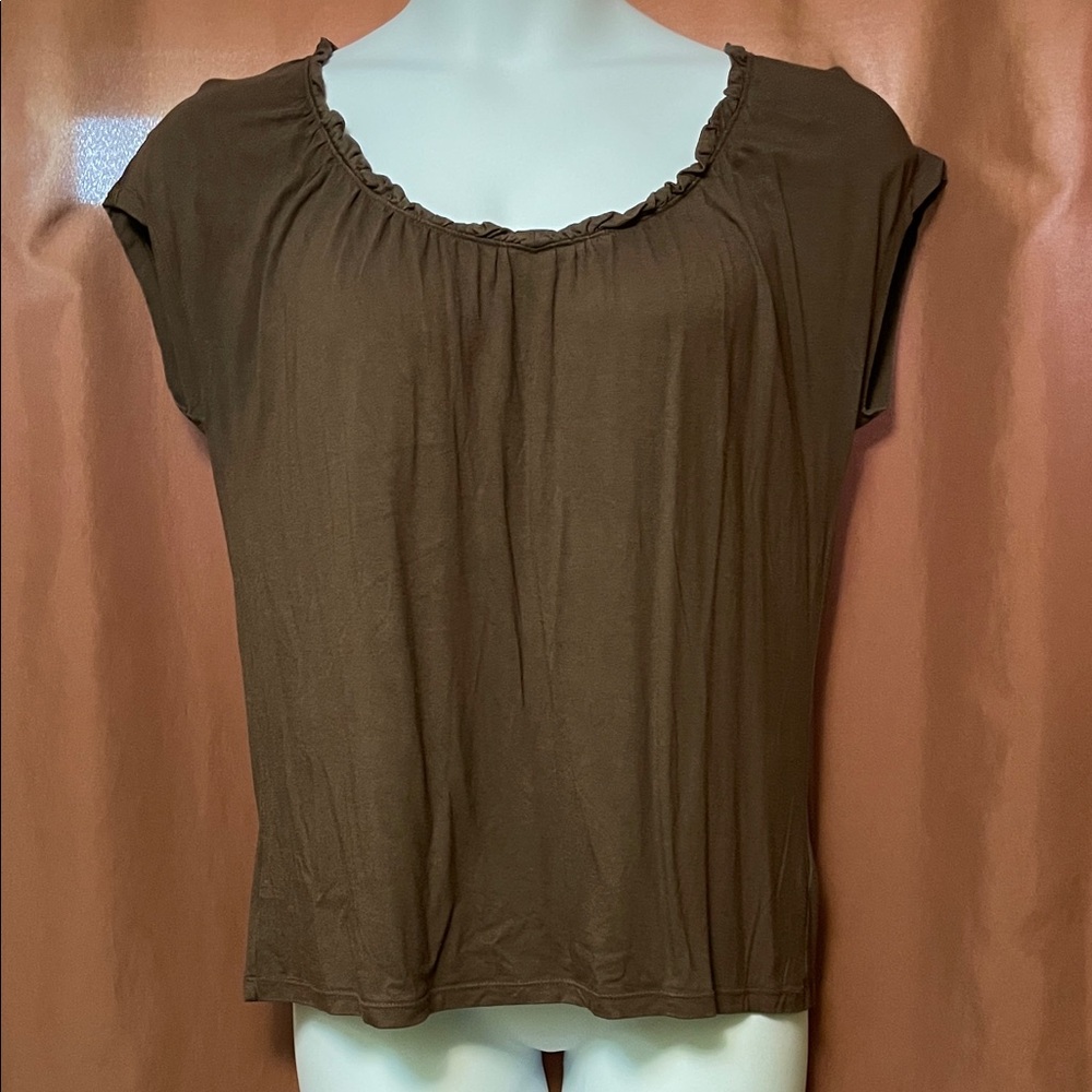 Talbots Chocolate Ruffle Trim Blouse